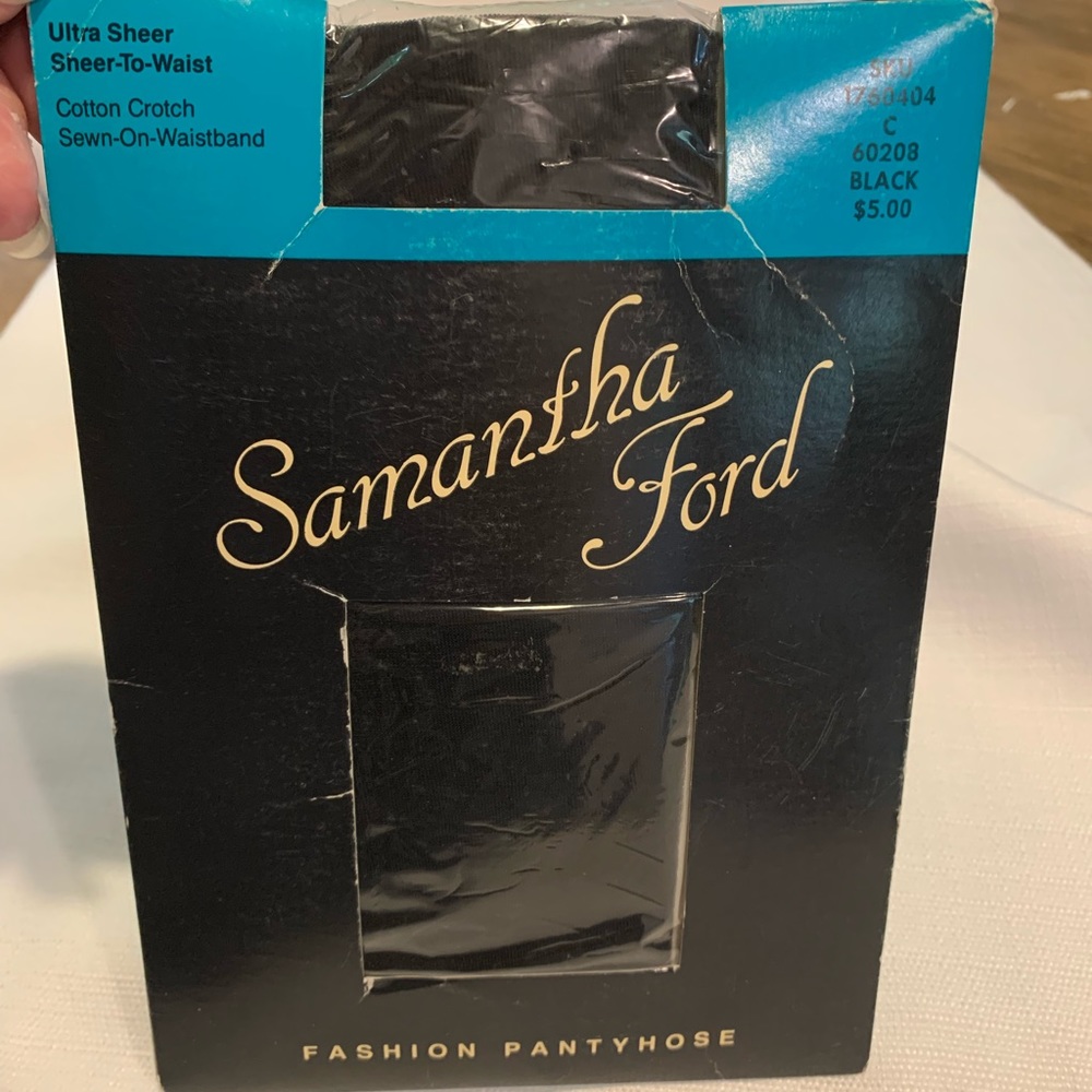 Vtg NOS Samantha Ford Ultra Sheer Cotton Crotch Black Pantyhose